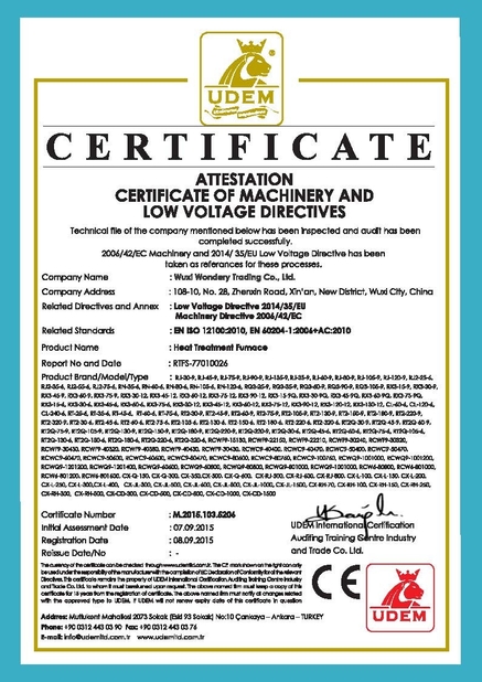 Çin Wuxi Wondery Industry Equipment Co., Ltd Sertifikalar